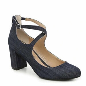 Denim chunky block heels